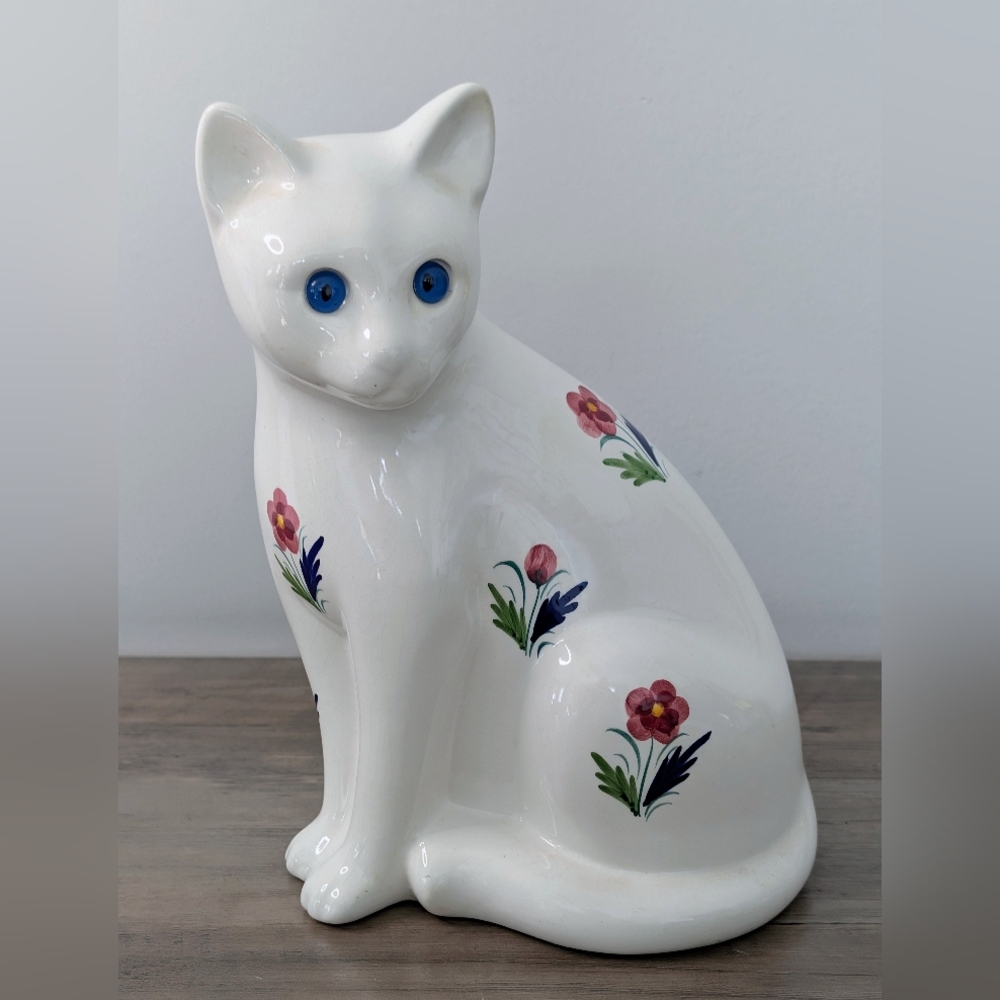 Vintage Elpa Alcobaca 10" Ceramic Cat Made In Portugal Glass Eyes Figurine